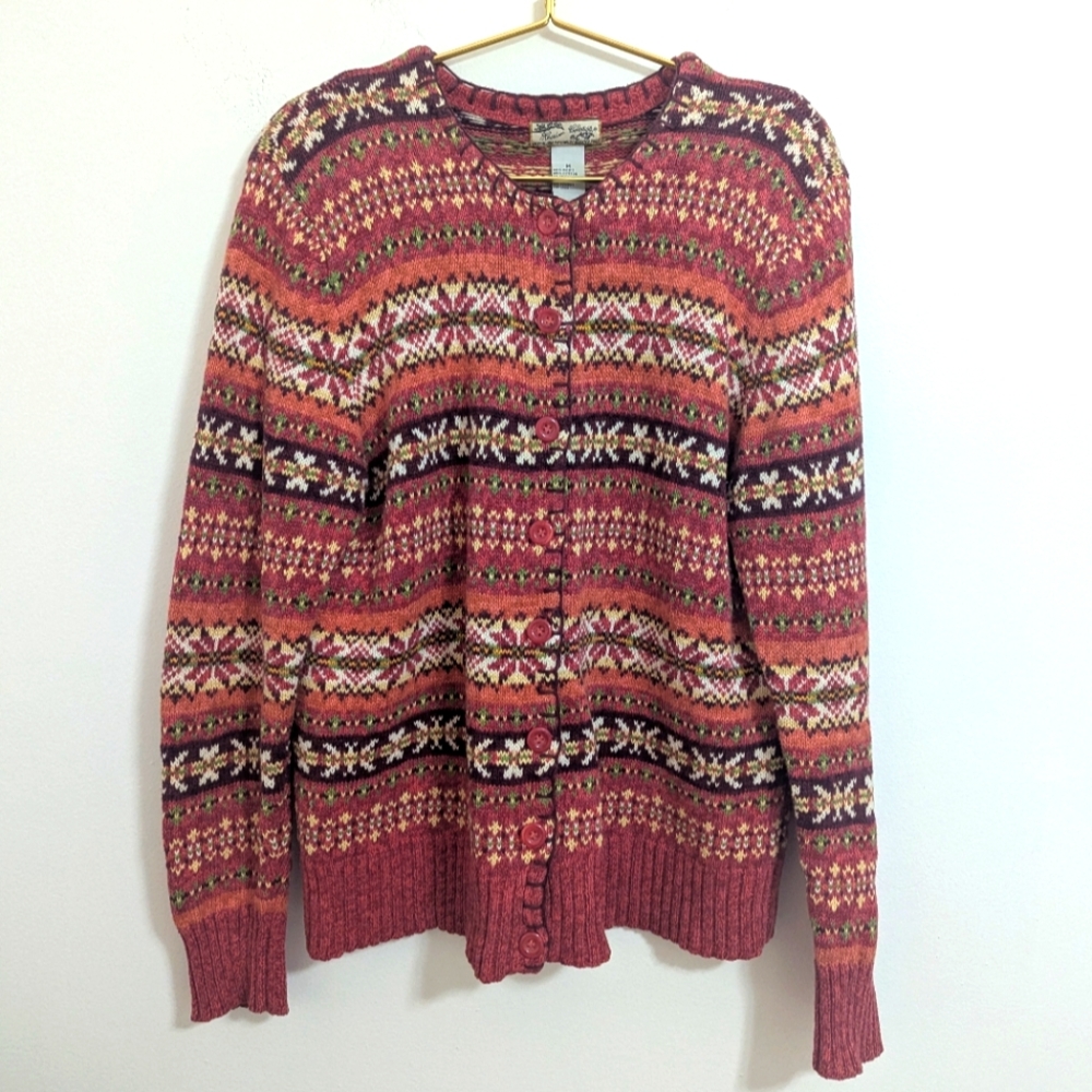 Vintage Heirloom‎ Collectibles Medium Pink and Cream Fair Isle Cardigan Sweater